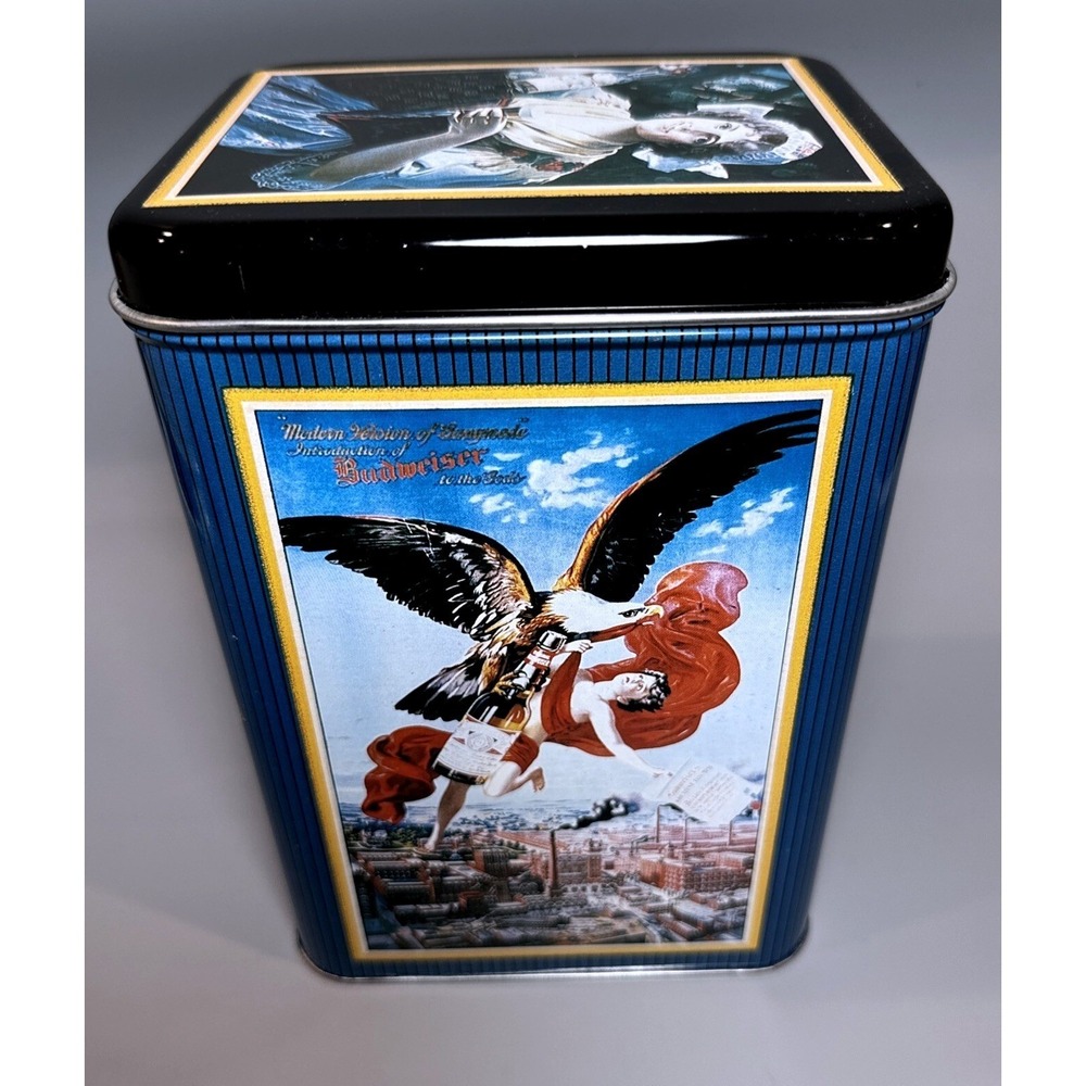Vintage Budweiser Anheuser-Busch Collectible Tin Girl Eagle Graphics